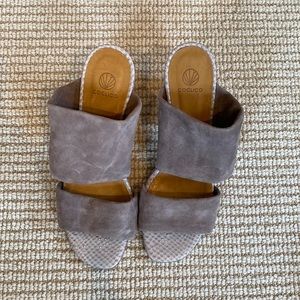Coclico Suede and Skin Slides With Wood Heel Size 8.5 - new and never worn